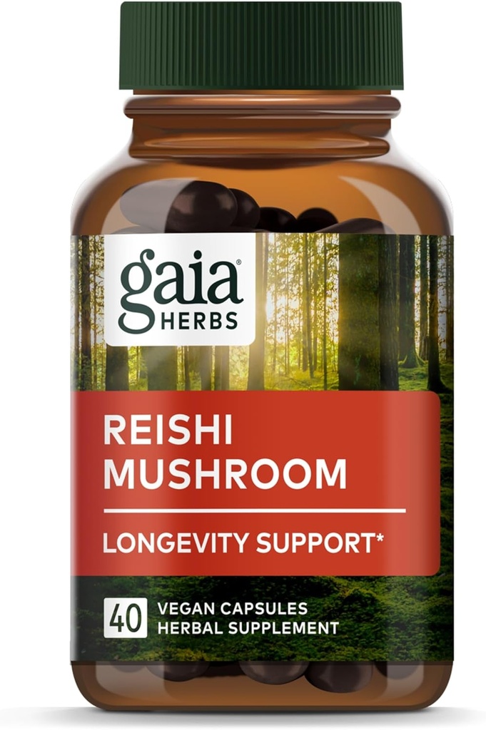 Gaia Herbs Reishi Mushroom - Helps Maintain a Healthy Immune System & Supports Heart Health - Adaptogen Herbal Supplement for Longevity Support - 40 Vegan Liquid Phyto-Capsules (40-Day Supply)