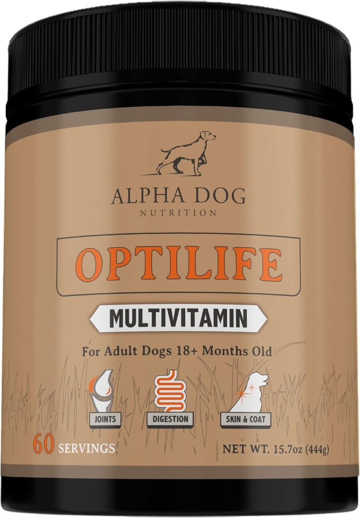 OptiLife Dog Multivitamin Powder - Adult Dog Multivitamin with Probiotics, Allergy Support, Joint Support, Skin & Coat Support - Dog Vitamins and Supplements - Multivitamin for Dogs (60 Servings)