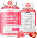 2 Pack Sugar Free Collagen Gummies for Women Men, Multi Collagen Peptides Gummies Type I II III V X with Biotin Vitamin A B C D E for Hair Skin Nails, Strawberry Flavor, 120 Count