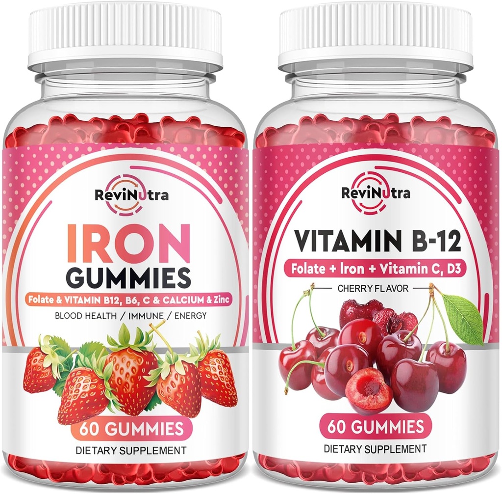 Iron Gummies Supplement for Adults & Kids | Vitamin B12 Gummies | Bundle