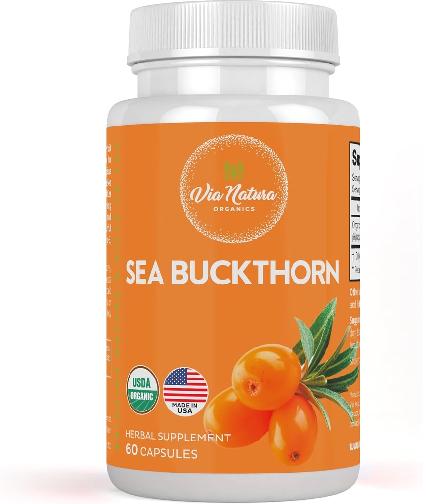 Sea Buckthorn Capsules 1000mg | Organic Herbal Supplement | Natural Source of Omega 3, Omega 6, Omega 7 and Omega 9 | 60 Capsules