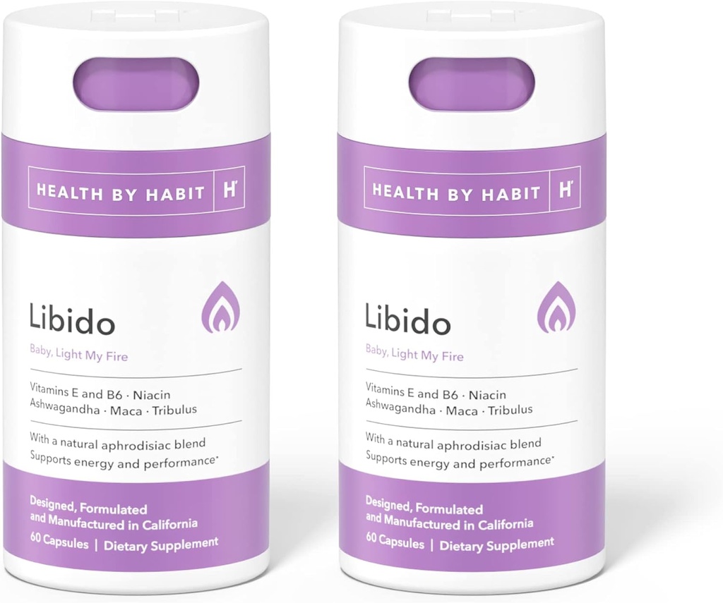 Health by Habit Libido Blend 2 Pack (60 Capsules) - Natural Aphrodisiac Blend with Maca, Ashwagandha, Vegan, Non-GMO, Sugar-Free., White