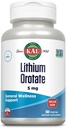 KAL Lithium Orotate 5mg, Low Dose Lithium Supplement for General Wellness Mood Support, Highly Bioavailable, Vegan, 60-Day Guarantee, 180 Servings, 180 VegCaps