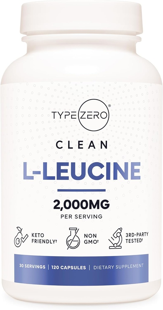 Type Zero L-Leucine Capsules (2000mg per Serving) 120 Capsules - 30 Servings