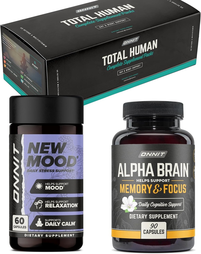 ONNIT Total Human + Alpha Brain 90ct + New Mood 60ct Stack