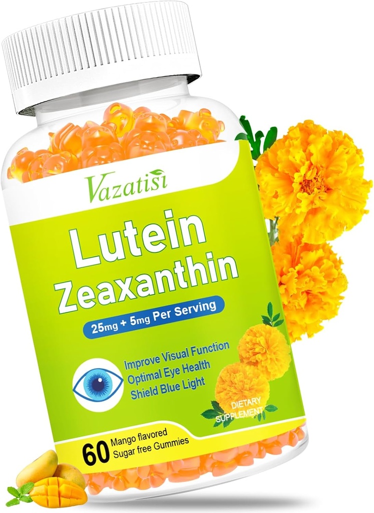 Eye Vitamins Lutein & Zeaxanthin Gummies, Sugar Free Eye Health Supplements with Bilberry, Astaxanthin - Support Blue Light, Visual Function and Macular Health - Mango Flavored, 60 Count