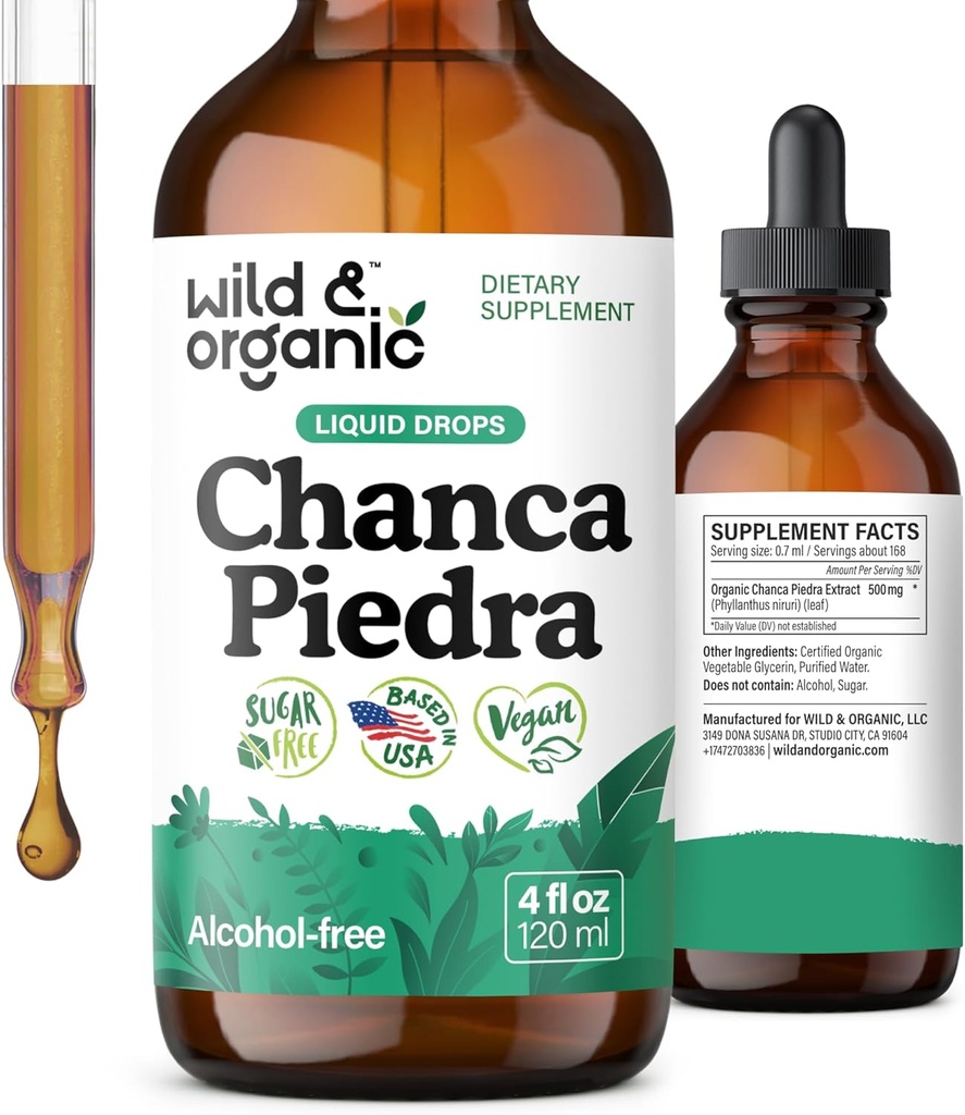 Wild & Organic Chanca Piedra Stone Breaker Drops - Herbal Chanca Piedra Extract for Kidney, Gallbladder Cleanse & Urinary Support - Vegan, Sugar & Alcohol-Free Tincture - 4 fl oz