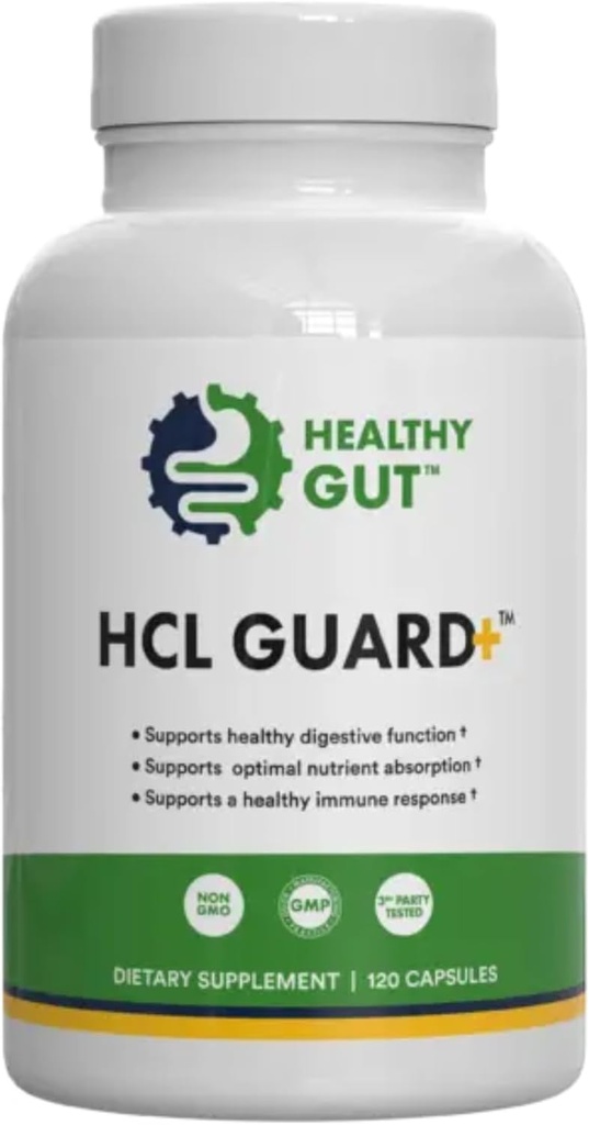 Healthy Gut HCL Guard+ | Promotes Healthy Digestive Function | Betaine Hydrochloride, Organic Ginger Root, DGL, and Pepsin | 60 Servings