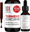 10X Health Turmeric Curcumin Supplement with Vitamin D3 & B12-30mL High Absorption Turmeric Supplement for Joint Supplements for Women, Immunity & Heart Health - Curcuma, Curcumin Supplements