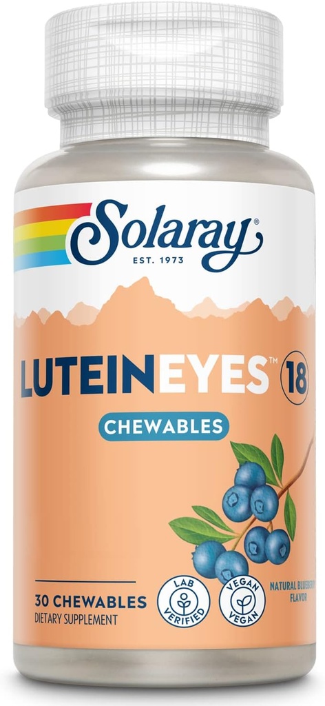 SOLARAY Chewable Lutein Eyes 18 | Eye & Macular Health Support Supplement w/Naturally Occurring Lutein and Zeaxanthin | Non-GMO | 30 Chewables