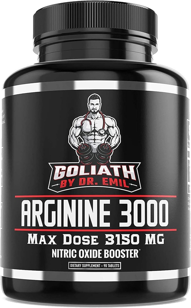 Dr. Emil - L Arginine (3150mg) Highest Capsule Dose - Nitric Oxide Supplement for Vascularity, Endurance and Heart Health (AAKG and HCL) - 90 Tablets