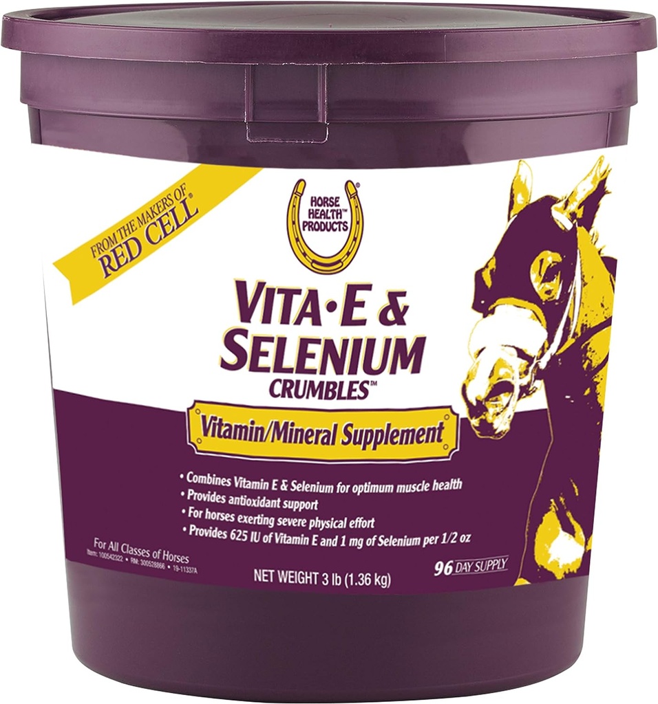 Horse Health Vita E & Selenium Crumbles Horse Vitamin Supplement, Supports Optimal Muscle Health & antioxidant Support, 3 lbs., 96 Day Supply