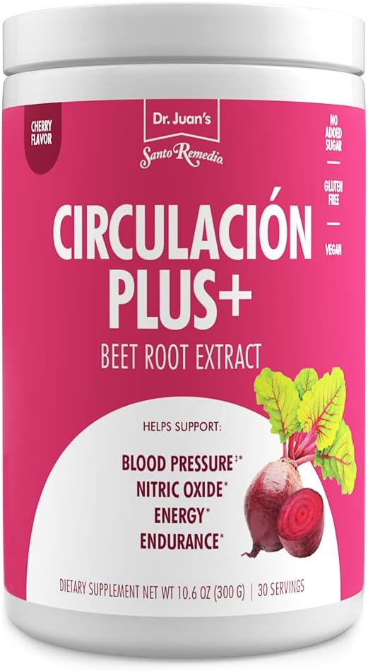 Santo Remedio Circulacion Plus, Nutritional Supplement, Beets Extract, Superfood for Circulation and Heart, Energy & Stamina, Supports Nitric Oxide and Circulation, Cherry Flavor, 30 Servings, Vegan