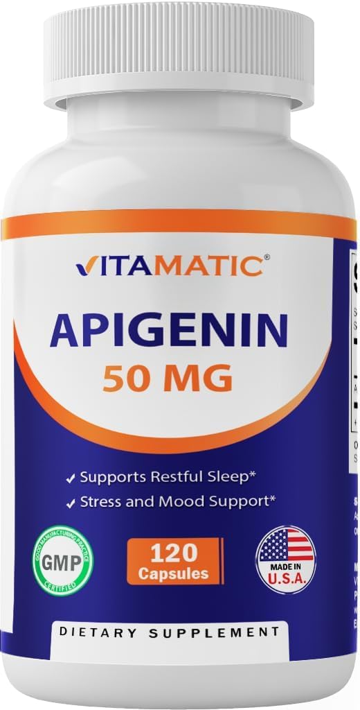 Vitamatic Apigenin 50mg – 120 Vegetarian Capsules Plant-Based Flavonoid for Cellular Health, Relaxation & Healthy Aging