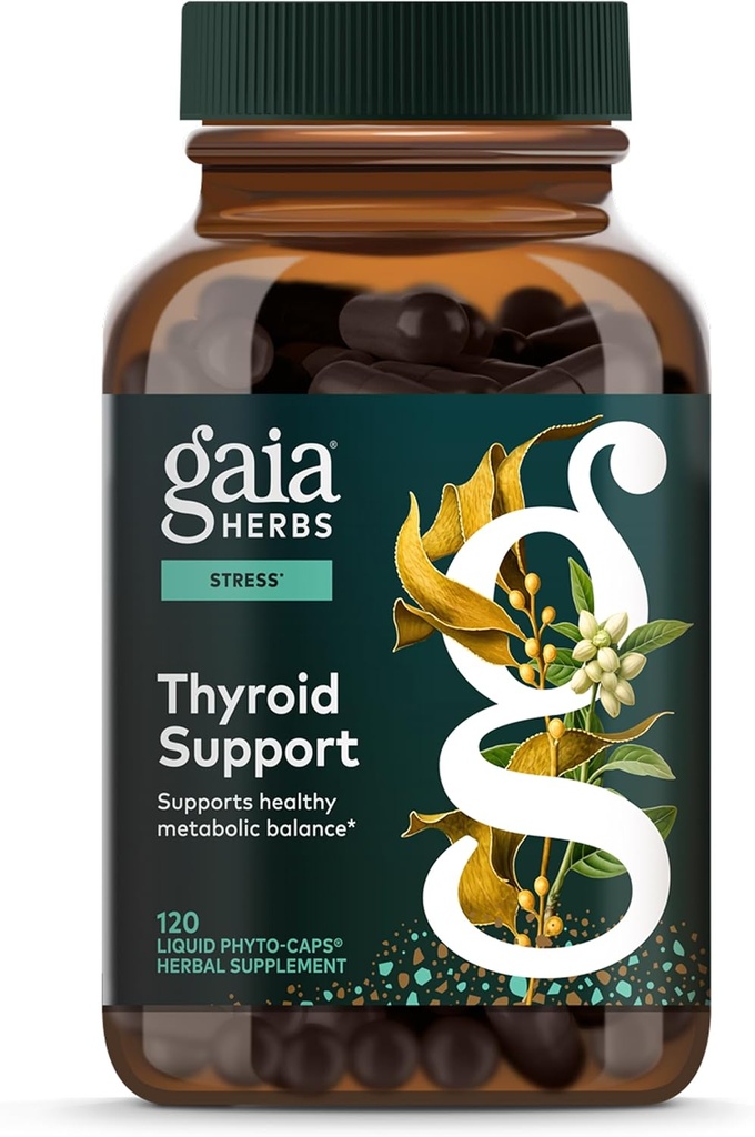 Gaia Herbs Thyroid Support - Made with Ashwagandha, Kelp, Brown Seaweed & Schisandra to Support Healthy Metabolic Balance & Overall Well-Being* - 120 Vegan Liquid Phyto-Capsules (40-Day Supply)