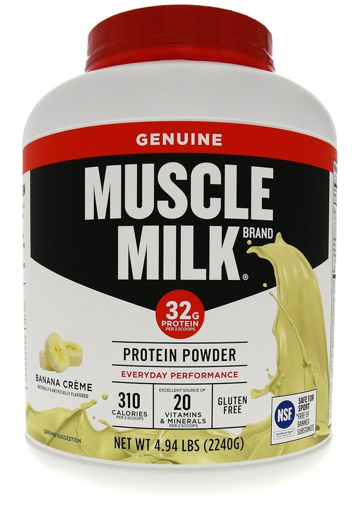 Muscle Milk Genuine Protein Powder, Banana Crème, 32g Protein, 4.94 Pound, 32 Servings