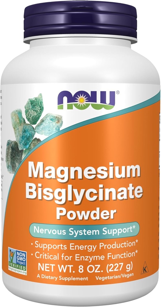 NOW Foods Supplements, Magnesium Bisglycinate Powder, Enzyme Function*, Nervous System Support*, 8-Ounce