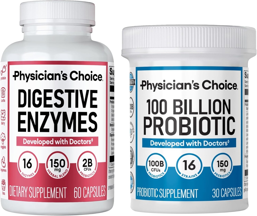 Physician's CHOICE 100 Billion + Digestive Enzyme 60ct Bundle - Advanced Gut Health Support