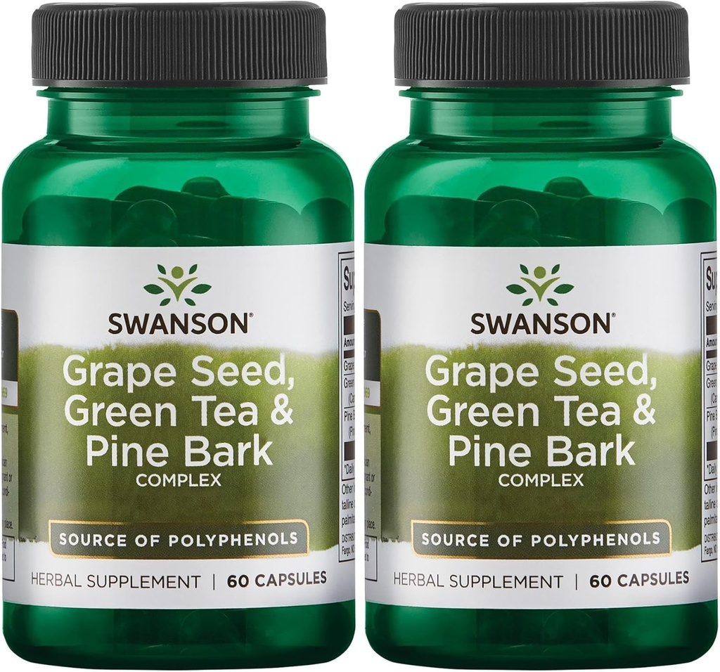 Swanson Grape Seed Green Tea '&' Pine Bark Complex Heart Cardiovascular Immune Support Health Antioxidant Healthy Blood Pressure Support Polyphenols OPCS Herbal Supplement 60 Capsules (Caps) (2 Pack)