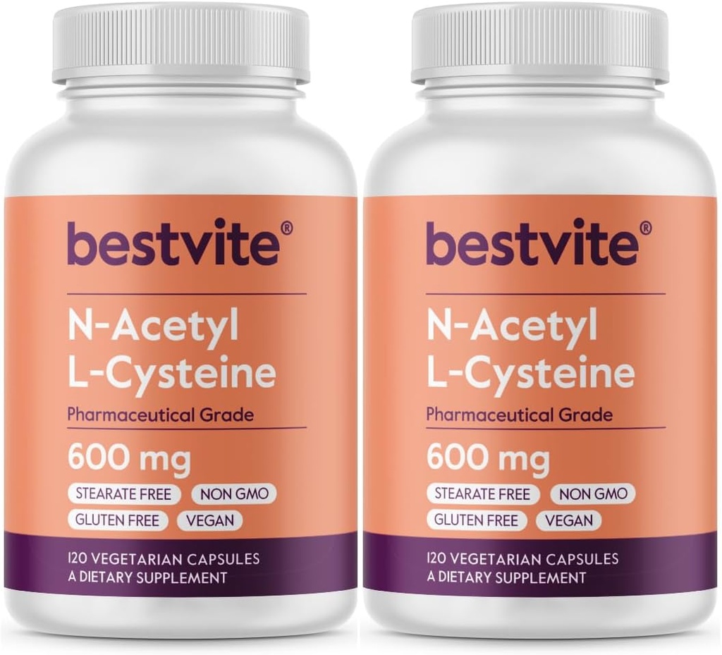 N-Acetyl L-Cysteine 600mg (NAC) (120 Vegetarian Capsules) (120 x 2) - No Stearates - Vegan - No Fillers - No Silica - No Gelatin - Gluten Free - Non GMO