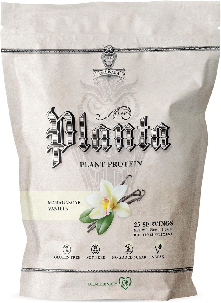 Ambrosia Planta - Premium Plant-Based Protein | Vegan & Keto Friendly | Gourmet Flavors with No Bloating or Stomach Upset | Gluten & Soy Free | No Added Sugar | 25 Servings | Vanilla
