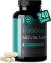 Monolaurin 1000mg Capsules — Made with Pure Glycerol and Lauric Acid from Raw Coconut — Natural Vegans- Non-GMO and Soy Free — 240 Capsules