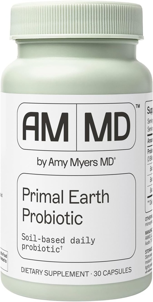 Amy Myers MD Primal Earth Probiotic - Digestive & Immune Support Supplement - Soil-Based Probiotic - Gluten-Free & Non-Dairy - Paleo-Friendly Adult Health Supplement - 30 Capsules