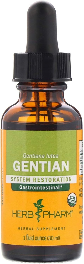 Herb Pharm Certified Organic Gentian Liquid Extract for Digestive Support - 1 Ounce