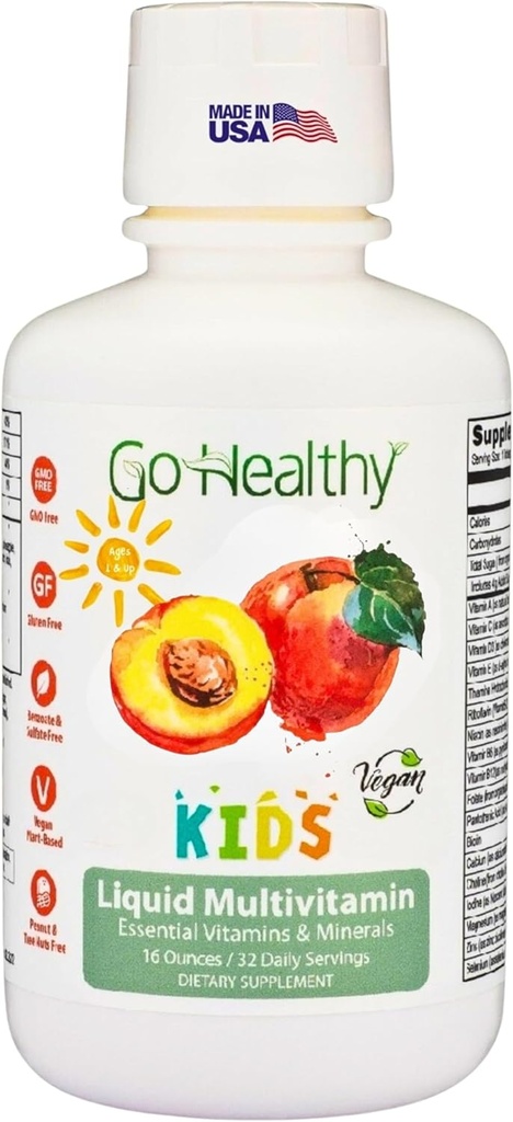 Go Healthy Kids Liquid Multivitamin | Immune Support | Kid Liquid Multivitamins | High Absorption | Vegan Vitamins | Kids Vitamins Multivitamin | Peach Mango - 30-60 Servings