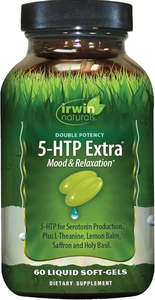 Irwin Naturals Double Potency 5-HTP Extra - Relaxation & Serotonin Support - 60 Liquid Soft-Gels