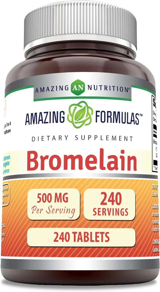 Amazing Formulas Bromelain 500 Mg | Tablets Supplement | Non-GMO | Gluten-Free | Made in USA (Pack of 1 | 240 Count)