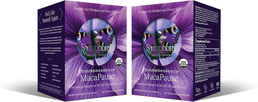 Femmenessence® MacaPause® – Clinically Proven Postmenopausal Supplement for Natural Hormone Balance, Menopause Symptom Relief, Bone & Heart Health, Without Added Hormones (240 capsules, 60 Day Supply)