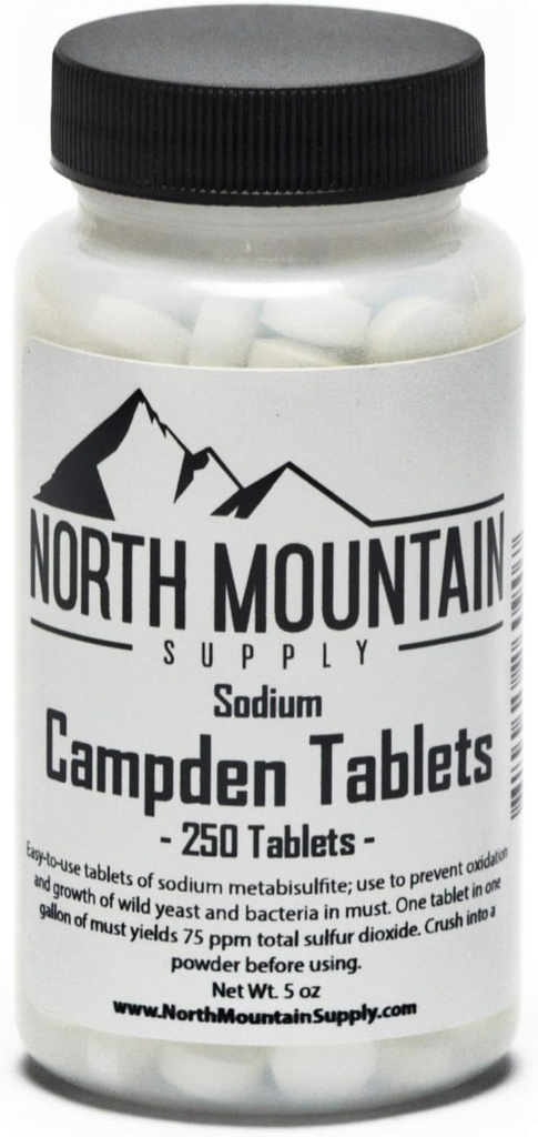 North Mountain Supply Campden Tablets (Sodium Metabisulfite) - 250 Tablets - 5 Ounce Jar