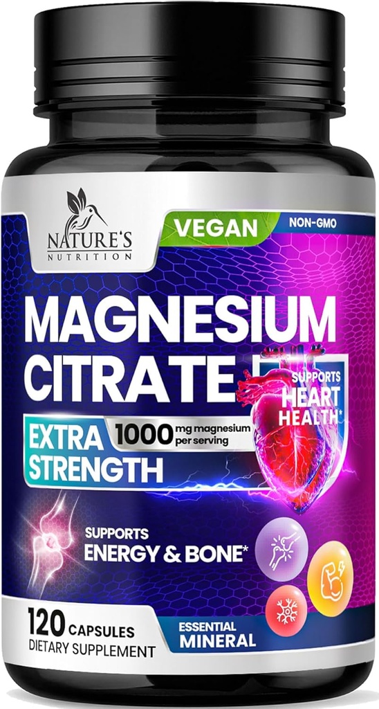Magnesium Citrate Supplement Pills 1000mg - 3X Strength Magnesium Supplements for Bone, Muscle, Heart, Nature's Sleep Support for Men & Women, Vegan Mag Mineral, Non-GMO, Bottled in USA, 120 Capsules
