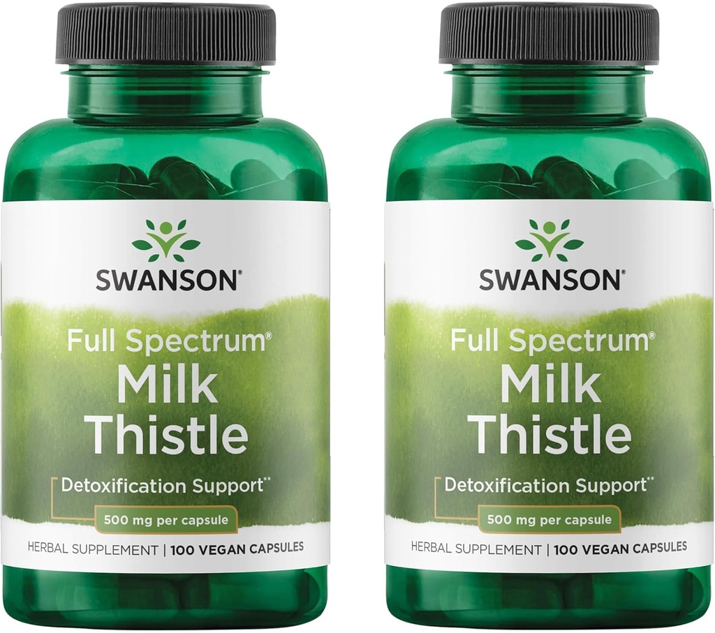 Swanson Milk Thistle - Herbal Liver Support Supplement - Natural Formula Helping to Maintain Overall Health & Wellbeing - (100 Capsules, 500mg Each) 2 Pack