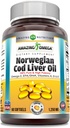 Amazing Omega Norwegian Cod Liver Oil 1250 Mg Softgels Supplement | Omega-3, EPA, DHA, Vitamin A, Vitamin D & Vitamin E (Orange | 60 Count)