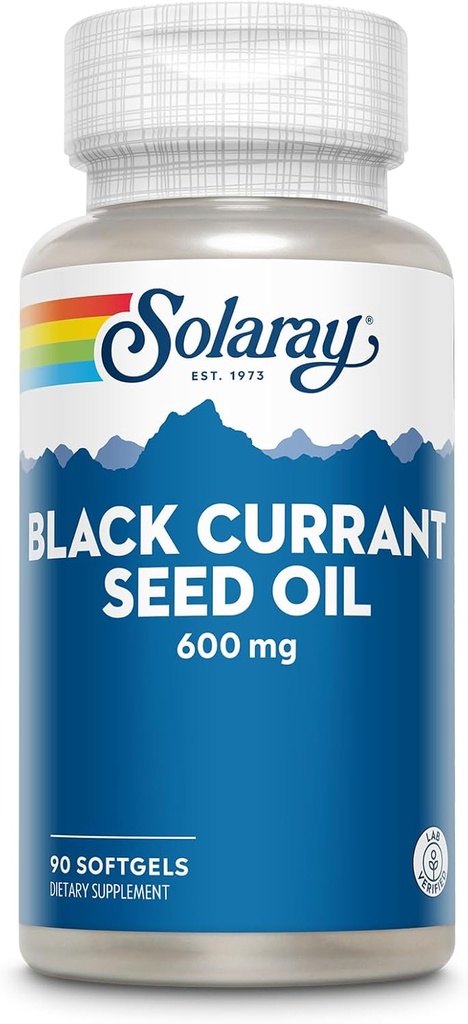 SOLARAY Black Currant Seed Oil 600 mg - Supplying Antioxidants, Gamma Linolenic Acid (GLA), Alpha Linolenic (ALA) and Linoleic Acid (LA) - Skin Health Support - 60-Day Guarantee, 90 Serv, 90 Softgels