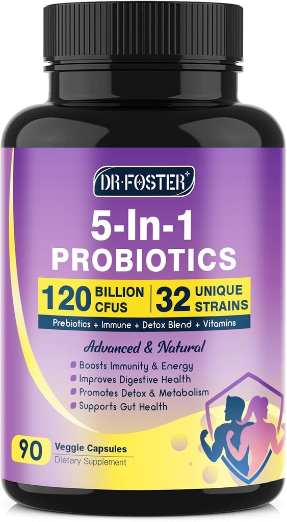 Probiotics for Women & Men Digestive Health，120 Billion CFUs, Prebiotics and Probiotics for Gut Health, D3, Zinc & Immune Support Herbs, Detox Cleanse, 45 Day - 3 Month Supply