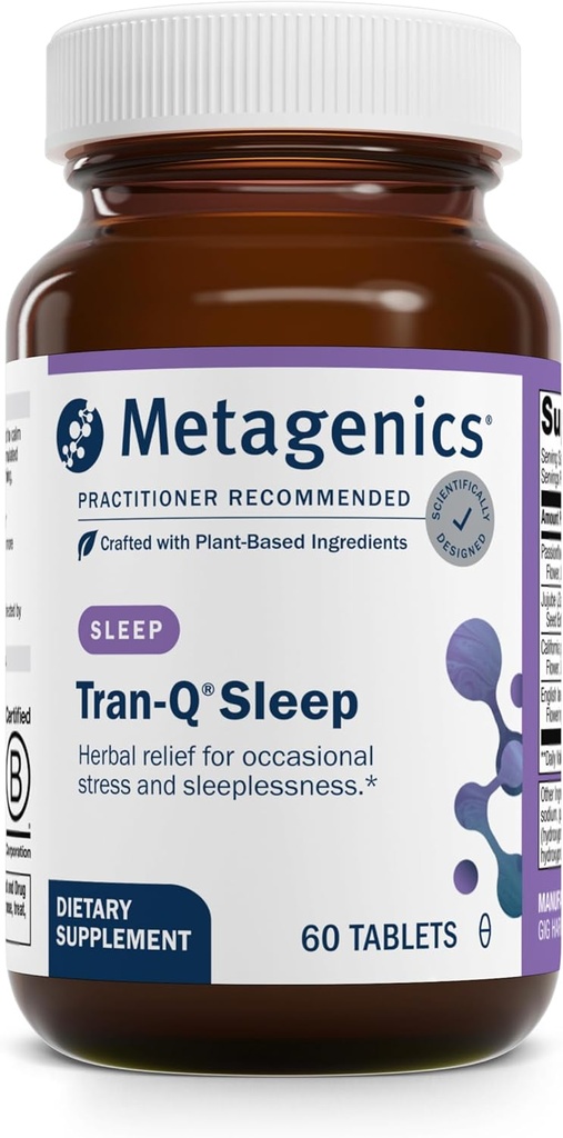Metagenics Tran-Q Sleep - Natural Herbal Sleep Support - with California Poppy, Passion Flower & Lavender - Stress Relief & Relaxation Aid - Melatonin Free, Non-GMO, Gluten-Free - 60 Tablets