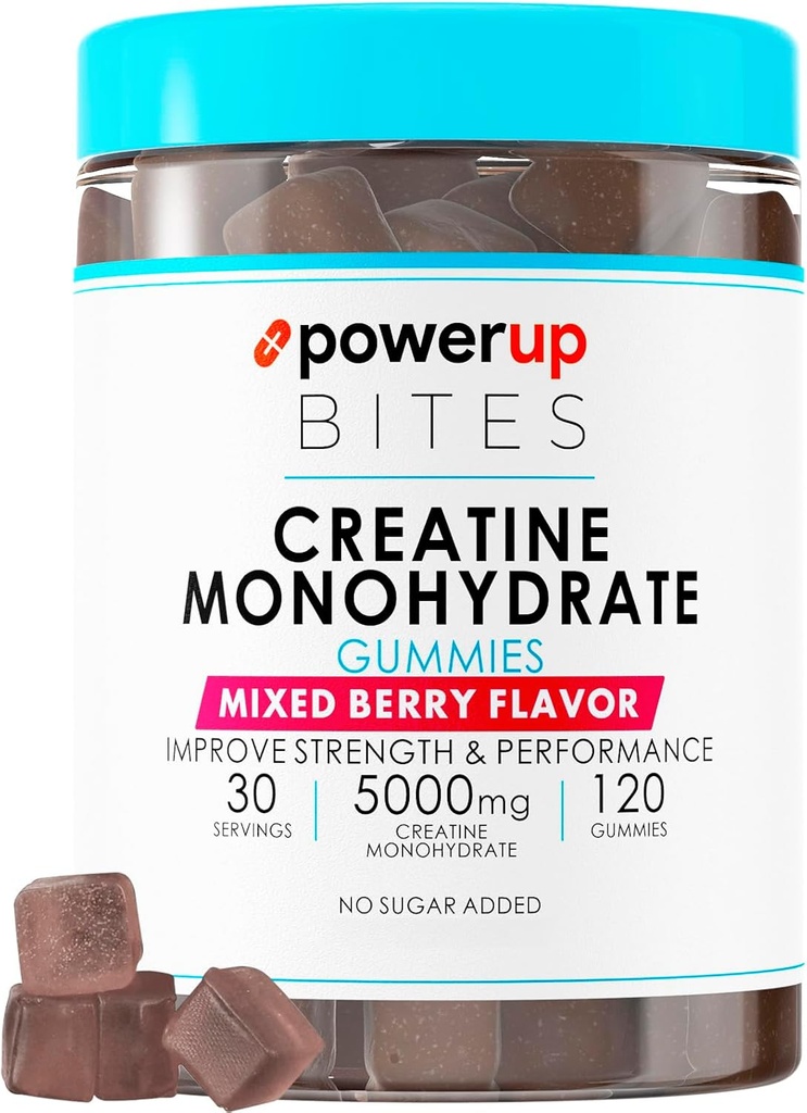 Creatine Monohydrate Gummies for Men & Women, 100% Creatine Mixed Berry Gummies, 5g per Serving + Vegan, Sugar Free + Strength, Energy, Muscle & Booty Gain - 120 Count