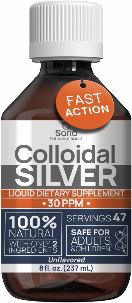 Colloidal Silver Liquid 8 fl oz 30 PPM - Bioactive Hydrosol Silver Water - Natural Immune Support Nano Sol Supplement Solution - Ionic Minerals - Organic Structured Silver
