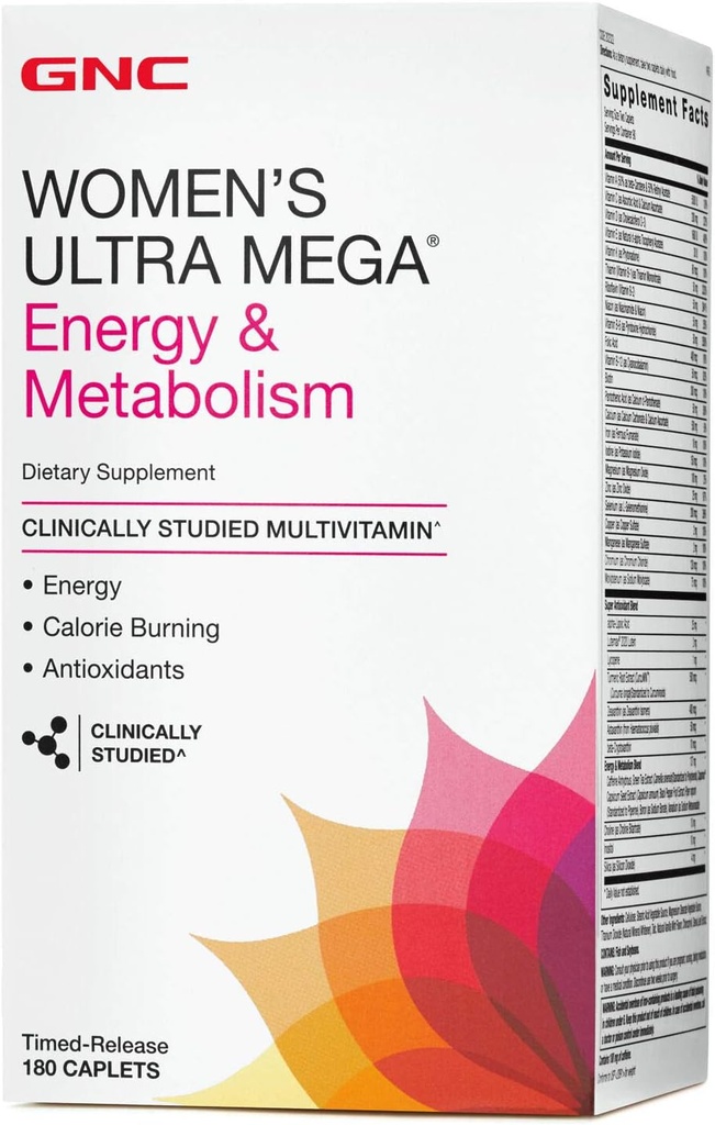 GNC Womens Ultra Mega Energy and Metabolism Multivitamin for Women, 180 Count, for Increased Energy, Metablism, and Calorie Burning
