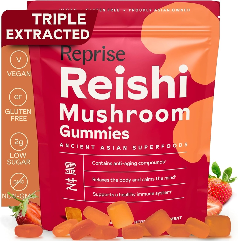 Reishi Mushroom Gummies | Hongo Reishi Mushroom Supplement Gummies (Lingzhi, Ganoderma Lucidum) | Full Spectrum Stress Gummies for Adults | Red Reishi Mushroom | Strawberry Flavor | 45 Count
