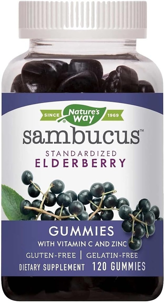 Nature's Way Sambucus Elderberry with Vitamin C and Zinc, 120 Gummies