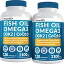 5-in-1 Fish Oil Omega 3 Supplements (2100mg) - Fish Oil with Vitamins D3 & K2 and CoQ10 - EPA DHA Omega 3 Supplement - Lemon Flavored Fatty Acid Supplements, Pack of 2