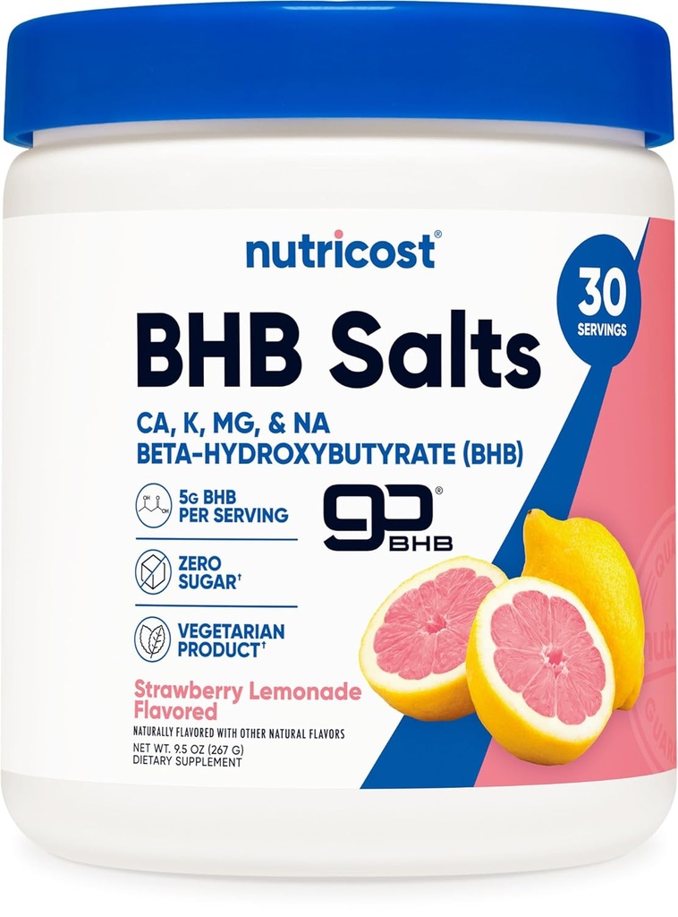 Nutricost BHB Salts Drink Mix (30 Servings, Strawberry Lemonade Flavored) (5G BHB Per Serving) - 0G Total Sugars, Vegetarian Product