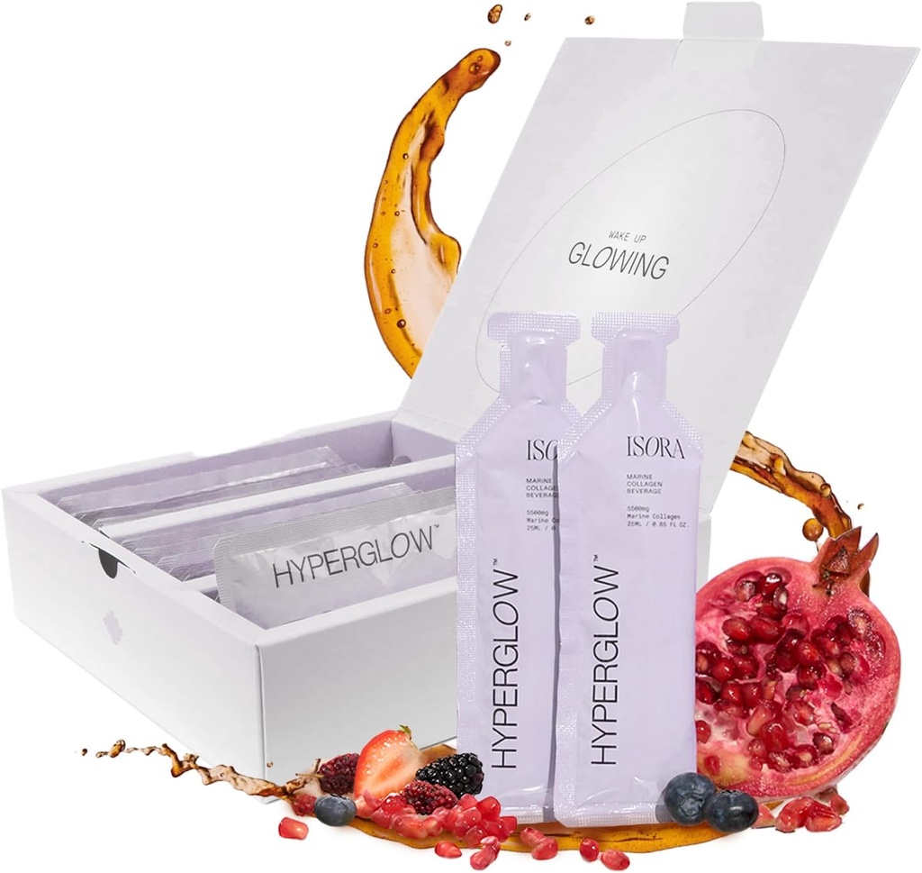 Isora HyperGlow Liquid Collagen Shots (15 Pack, Mixed Berries) - 5500mg Korean Marine Collagen Drink with Biotin, Beauty Drink for Skin, Hair, Nails in Travel Packets to Go with Real Juice