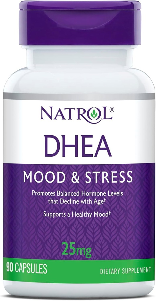 Natrol Mood & Stress DHEA 25mg, Dietary Supplement for Balance of Certain Hormone Level and Mood Support, 90 Capsules, 90 Day Supply