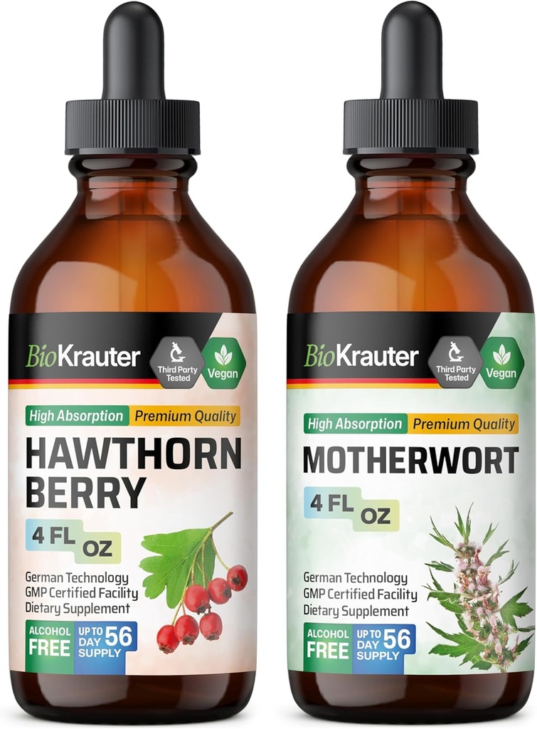 BIO KRAUTER Hawthorn Tincture 4 Fl. Oz. & Motherwort Tincture 4 Fl. Oz.