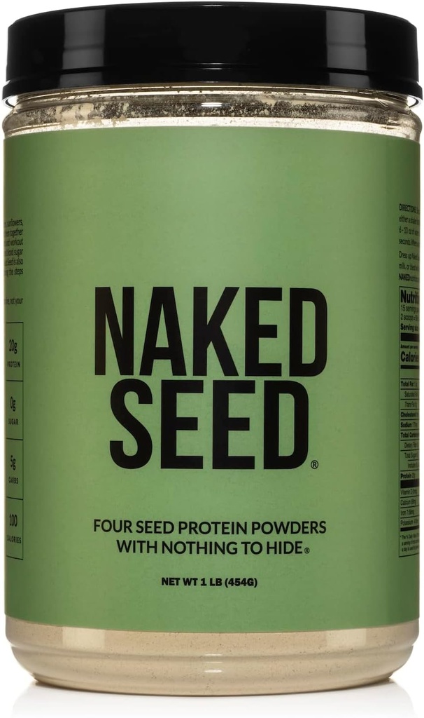 Naked Seed - 4 Seed Protein Powder, Only 4 Ingredients - Chia, Watermelon, Sunflower and Pumpkin Seed - Gluten-Free, Soy Free, Vegan, No Gmos, No Artificial Sweeteners - 15 Servings